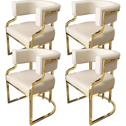 DUddTTW Leichte Luxus-Esszimmerstühle, mit Leder gepolsterte Küchenstühle, Bequeme Esszimmerstühle mit goldenen Metallbeinen, 4er-Set(Beige) von DUddTTW