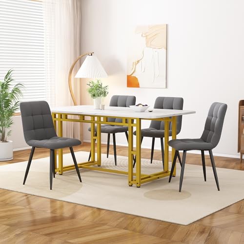 120x70cm Golden Esstisch mit 4 Stühlen Set,Moderne Küche Esstisch Set, Dunkelgrau Samt Esszimmerstühle, Golden Eisen Beintisch 120x70cm Golden Esstisch mit 4 Stühlen Set,Moderne Küche Esstisch Set, Dunkelgrau Samt Esszimmerstühle, Golden Eisen Beintisch von DUlVBPE