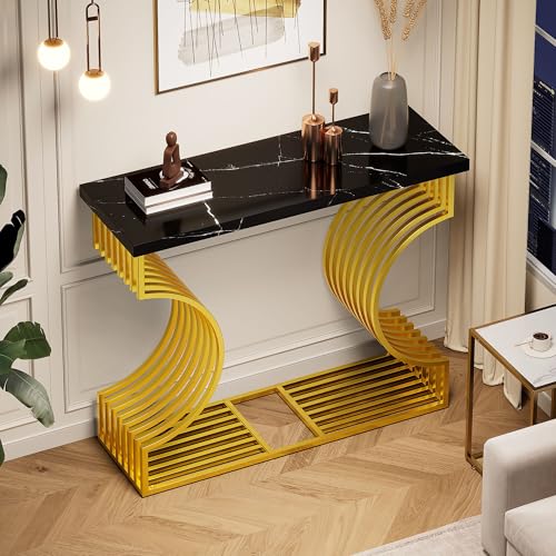 DUlVBPE 100 * 35 * 80cm moderner, Schlichter schwarzer Hochglanz-Couchtisch, Kleiner Beistelltisch fürs Wohnzimmer, Konsolentisch, Goldener Sockel kann auf Zwei Arten installiert Werden DUlVBPE 100 * 35 * 80cm moderner, Schlichter schwarzer Hochglanz-Couchtisch, Kleiner Beistelltisch fürs Wohnzimmer, Konsolentisch, Goldener Sockel kann auf Zwei Arten installiert Werden von DUlVBPE
