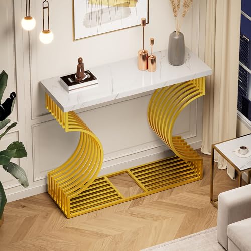 DUlVBPE 100 * 35 * 80cm moderner Schlichter weißer Hochglanz-Couchtisch, Kleiner Beistelltisch für das Wohnzimmer, Konsolentisch, Goldener Fuß, Zwei Aufstellmöglichkeiten DUlVBPE 100 * 35 * 80cm moderner Schlichter weißer Hochglanz-Couchtisch, Kleiner Beistelltisch für das Wohnzimmer, Konsolentisch, Goldener Fuß, Zwei Aufstellmöglichkeiten von DUlVBPE