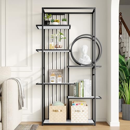 DUlVBPE 100 x 30 x 180 cm Metallregal im modernen Stil, solides Stahlrohr, geometrische Struktur, mehrstufiges Design, runde Dekoration, geeignet für die Inneneinrichtung, weiß + schwarz DUlVBPE 100 x 30 x 180 cm Metallregal im modernen Stil, solides Stahlrohr, geometrische Struktur, mehrstufiges Design, runde Dekoration, geeignet für die Inneneinrichtung, weiß + schwarz von DUlVBPE