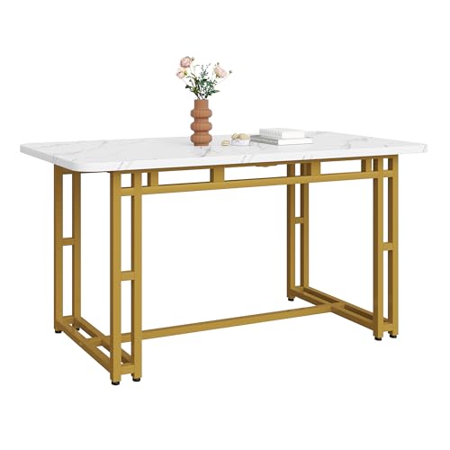 DUlVBPE 120x70cm Leichter Luxus Esstisch,(1-St), Gestell aus Metall Rechteckiger Esstisch aus Moderner Küchentisch mit Metallbeinen für Esszimmer Wohnzimmer,Golden Tischbeine von DUlVBPE