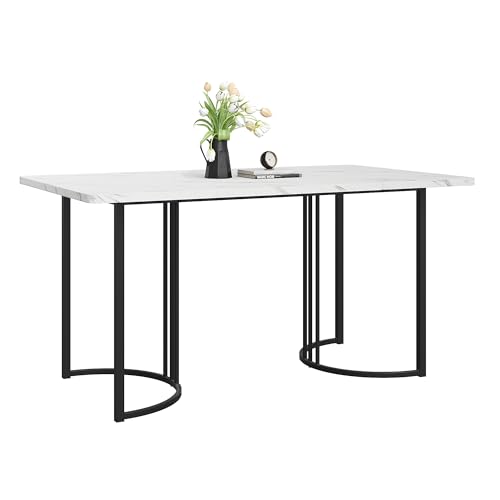 DUlVBPE 140 x 80cm Esstisch,(1-St), moderner Küchentisch, Gestell aus Metall Rechteckiger Esstisch aus Moderner Marmormuster Küchentisch mit verstellbaren Füßen für Esszimmer Wohnzimmer, Weiß/Schwarz von DUlVBPE