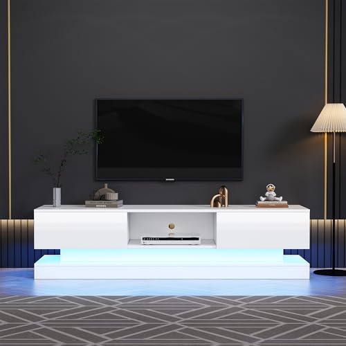 DUlVBPE 160 * 35 * 40.5cm Weißer Hochglanz-TV-Schrank mit LED-Beleuchtung, 2 Schubladen, App-Steuerung, Anti-Kipp-Design, für 60-Zoll-Fernseher,tv Board,tv lowboard DUlVBPE 160 * 35 * 40.5cm Weißer Hochglanz-TV-Schrank mit LED-Beleuchtung, 2 Schubladen, App-Steuerung, Anti-Kipp-Design, für 60-Zoll-Fernseher,tv Board,tv lowboard von DUlVBPE