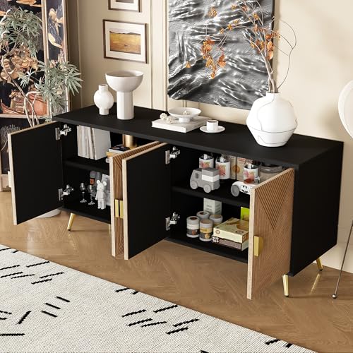DUlVBPE 160 cm Sideboard, Vier Türen, Goldene Gebürstete Griffe und Hochglanz Tischbeine von DUlVBPE