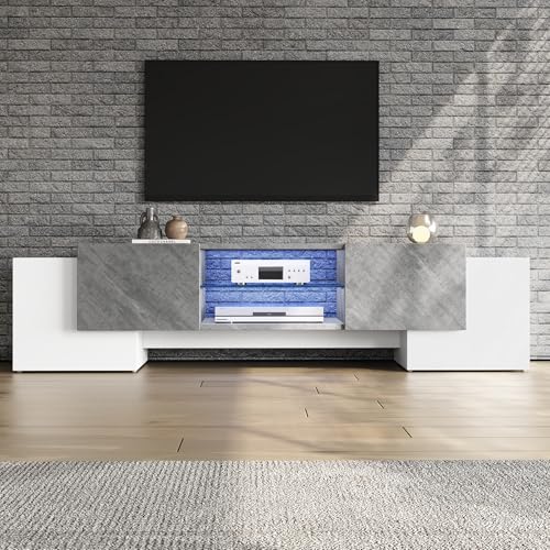 DUlVBPE 180 * 40 * 46.5cm einfacher weißer und Grauer TV-Schrank mit Bluetooth-LED, Lowboard TV Schrank geeignet für Wohnzimmer-TV-Schränke mit 60/65/70-Zoll-Fernsehern von DUlVBPE