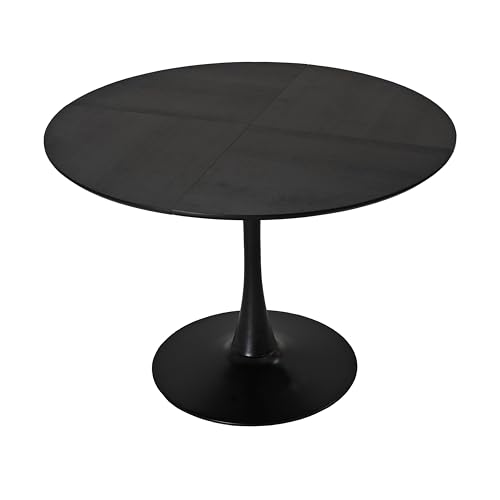DUlVBPE 47.24" Modern Round Dining Table,Four Patchwork Tabletops with Black Color Solid Wood Grain Top,Metal Base Dining, End Leisure Coffee Table von DUlVBPE