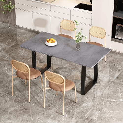 DUlVBPE 4er Set Esszimmerstuhl, moderner, einfacher Freizeitstuhl mit Vier Stützbeinen aus Metall, Rattan-Freizeitstuhl, Wohnzimmer- und Schlafzimmerstuhl, Braun von DUlVBPE