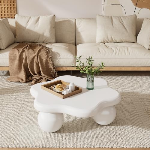 DUlVBPE 80 * 72 * 32cm einfacher Kaffeetish fürs Wohnzimmer, blumenförmiger Tischsofatisch, süßer cremeweißer Couchtisch von DUlVBPE
