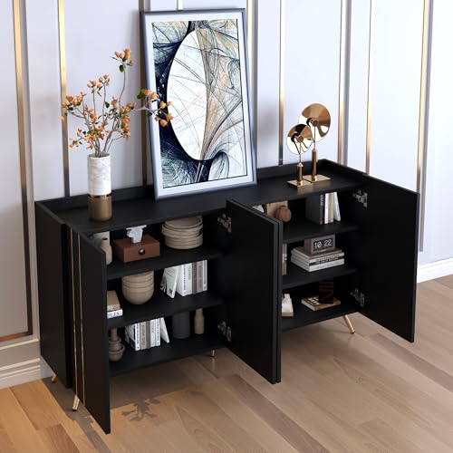 DUlVBPE Beistellschrank, Hochschrank mit verstellbaren Einlegeböden und goldfarbenen Metallstreifen. DUlVBPE Beistellschrank, Hochschrank mit verstellbaren Einlegeböden und goldfarbenen Metallstreifen. von DUlVBPE