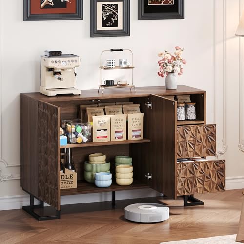 DUlVBPE Beistellschrank 120 × 40 × 78.5 cm – Blattpoesie Serie– Dunkle Walnussmaserung mit Blattrelief – Metallbeine, 2 Türen und 2 Schubladen – geeignet für Esszimmer, Wohnzimmer oder Flur DUlVBPE Beistellschrank 120 × 40 × 78.5 cm – Blattpoesie Serie– Dunkle Walnussmaserung mit Blattrelief – Metallbeine, 2 Türen und 2 Schubladen – geeignet für Esszimmer, Wohnzimmer oder Flur von DUlVBPE
