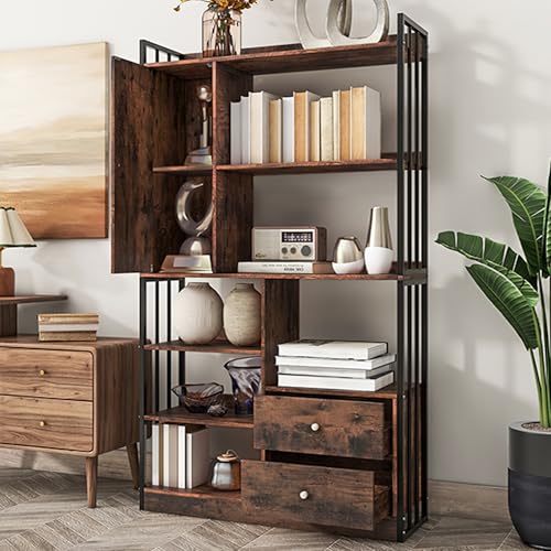 DUlVBPE Bücherregal, 6 Regal Bücherregal mit mit Türen und Schubladen Boden bis zur Decke, industrielle, Stahlregal, antik braun DUlVBPE Bücherregal, 6 Regal Bücherregal mit mit Türen und Schubladen Boden bis zur Decke, industrielle, Stahlregal, antik braun von DUlVBPE