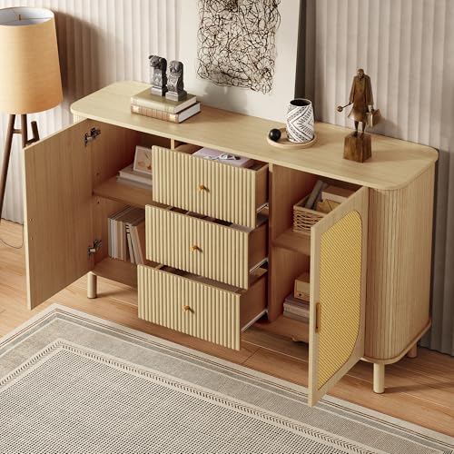 DUlVBPE Dieses Moderne Sideboard mit Schubladen, Regalen und Metallbeinen in Holzoptik ist EIN vielseitiges Wohnzimmermöbelstück und EIN absolutes Must-Have. von DUlVBPE