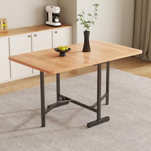 DUlVBPE Eleganter moderner minimalistischer Esstisch in Naturarbe – Ausziehbarer Esstisch 120 cm x 80 cm, faltbar und gelagert Tisch, moderner minimalistischer Stil, hochfeste Legierungsstütze von DUlVBPE