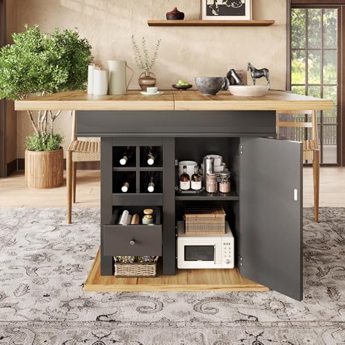 DUlVBPE Esstisch Teleskoptisch(110-140×80cm), klappbarer Küchentisch für 4-6 Personen, Ausziehbarer Esstisch,platzsparender Küchentisch,für Küche und Wohnzimmer,mit Weinregal und Schubladen von DUlVBPE