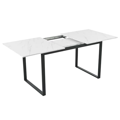 DUlVBPE Esstisch Teleskoptisch, 140/180x80x75cm, Beine aus Eisen aus Metall & Vierkantrohrbeine (Moderne Weiße MDF Tischplatte Mit Marmormustern),Doppelnutzung für Heim & Büro von DUlVBPE