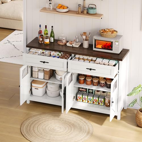 DUlVBPE Esszimmer-Sideboard mit Stauraum, 140 cm langes Buffet mit 4 Türen und 2 großen Schubladen, Esszimmer-Sideboard-Kaffeebar im zeitgenössischen Stil, weiß DUlVBPE Esszimmer-Sideboard mit Stauraum, 140 cm langes Buffet mit 4 Türen und 2 großen Schubladen, Esszimmer-Sideboard-Kaffeebar im zeitgenössischen Stil, weiß von DUlVBPE