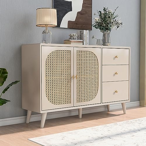 DUlVBPE Esszimmer Wohnzimmer Sideboard Kommode Stehschrank Aufbewahrung Sideboard TV-Tisch mit Türen und Schubladen mit großem Stauraum Offwhite Creme Breite 120 cm von DUlVBPE
