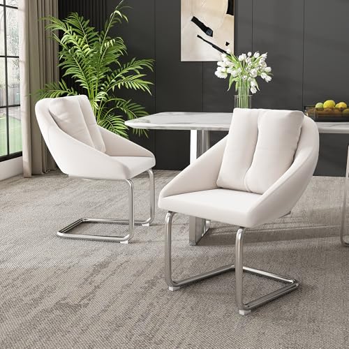 DUlVBPE Esszimmerstühle aus Samt, 2er-Set, mit Kissen, luxuriöse Sitze, für Wohnzimmer und Schlafzimmer, gewölbte Beine, Beige von DUlVBPE