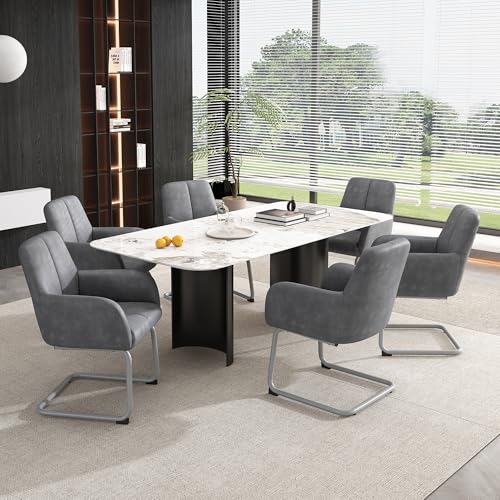 DUlVBPE Esszimmerstuhl, 6er Set, Sessel, moderner, minimalistischer Freizeitstuhl, Wohnzimmer-Schlafzimmerstuhl mit gewölbten Stahlfüßen, grau von DUlVBPE
