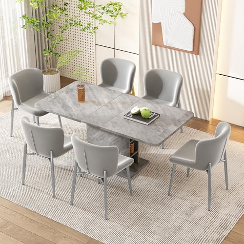 DUlVBPE Esszimmerstuhl aus Samt, Wohnzimmer, 6er-Set, Schlafzimmer, Einzelner Deluxe Wohn- und Schlafzimmersessel, Loungesessel mit Vier Metallfüßen, Grau von DUlVBPE