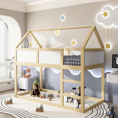DUlVBPE Etagen-Kinderbett, 90 * 200 cm, niedriges Etagen-Einzelbett, Hochbett mit Treppe, Massivholzrahmen, Holzfarbe. DUlVBPE Etagen-Kinderbett, 90 * 200 cm, niedriges Etagen-Einzelbett, Hochbett mit Treppe, Massivholzrahmen, Holzfarbe. von DUlVBPE