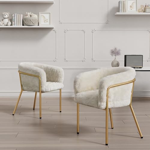 DUlVBPE Freizeitstuhl, 2er-Set,Ankleide Stuhl, Wohnzimmer und Schlafzimmer, Leichter Luxus, Esszimmerstuhl, mit Vier Stützbeinen aus Metall, Kaninchendaunenimitat, beige von DUlVBPE