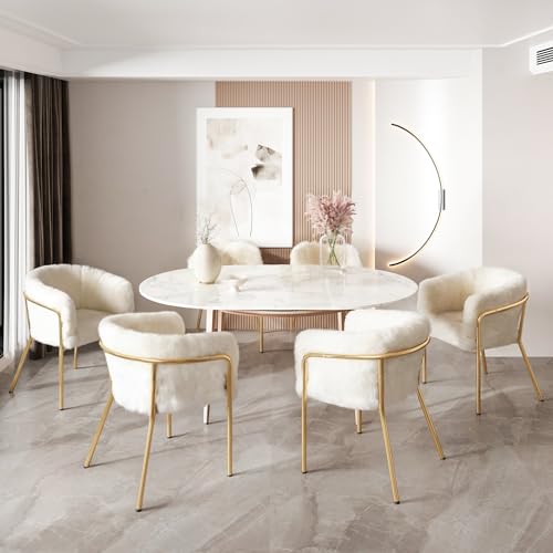 DUlVBPE Freizeitstuhl, 6er-Set,Ankleide Stuhl, Wohnzimmer und Schlafzimmer, Leichter Luxus, Esszimmerstuhl, mit Vier Stützbeinen aus Metall, Kaninchendaunenimitat, beige von DUlVBPE