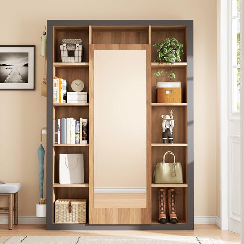 DUlVBPE Garderobengestell mit Spiegel, Multifunktionsgarderobe und Vitrine, Bücherregalkombination mit Abtropfschale, Haken und Kleiderbügeln DUlVBPE Garderobengestell mit Spiegel, Multifunktionsgarderobe und Vitrine, Bücherregalkombination mit Abtropfschale, Haken und Kleiderbügeln von DUlVBPE
