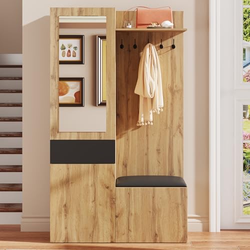 DUlVBPE Garderobenset mit 5 Garderobenhaken, Spiegel, Schuhschrank, Einbauschrank mit oberen Regalen, Schubladen, oberen Ablagefächern, Flurgarderobenbank. DUlVBPE Garderobenset mit 5 Garderobenhaken, Spiegel, Schuhschrank, Einbauschrank mit oberen Regalen, Schubladen, oberen Ablagefächern, Flurgarderobenbank. von DUlVBPE