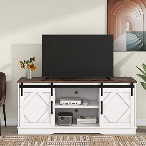 DUlVBPE Großer TV-Schrank TV Stand Sideboard Entertainment Center mit 2 klassischen Schiebetüren Einstellbare Regale für Wohnzimmer Esszimmer Landhaus Modernes Design 150 * 40 * 60cm von DUlVBPE
