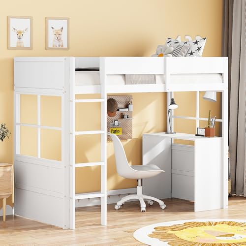 DUlVBPE Hochbett aus Holz 90 * 200cm, Sicherheitstreppe, mit Tisch, hohes Zaundesign, Einzelbett, Kinderbett, weiß DUlVBPE Hochbett aus Holz 90 * 200cm, Sicherheitstreppe, mit Tisch, hohes Zaundesign, Einzelbett, Kinderbett, weiß von DUlVBPE