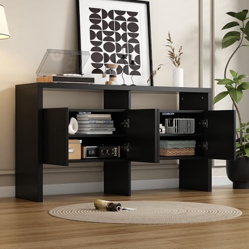DUlVBPE Kommode/Sideboard/Flurschrank mit 2 offenen Fächern und 4 Türen, Schwarz, Maße: 140 x 75 x 35 cm (B x H x T) von DUlVBPE