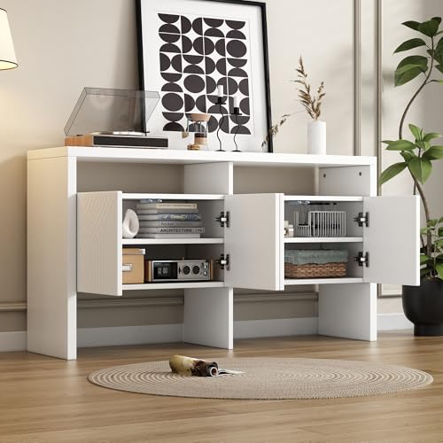 DUlVBPE Kommode/Sideboard/Flurschrank mit 2 offenen Fächern und 4 Türen, Weiß, Maße: 140 x 75 x 35 cm (B x H x T) von DUlVBPE