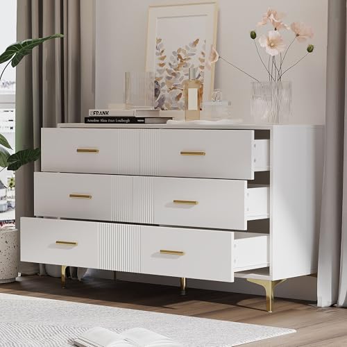 DUlVBPE Kommode mit 6 Schubladen – Weiße Türkommode mit Schubladen für Wohnzimmer und Schlafzimmer, Maße: H76/B120/T40 cm von DUlVBPE