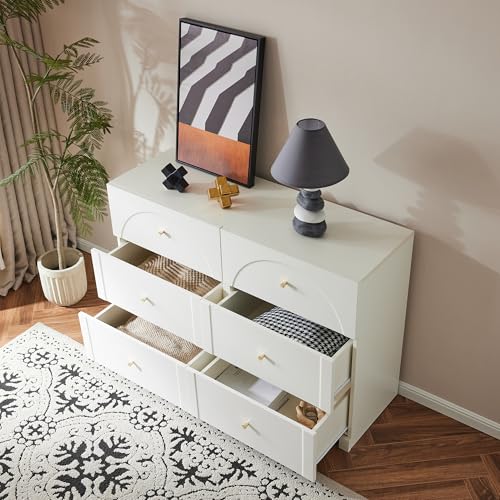 DUlVBPE Kommode mit 6 Schubladen – Weiße Türkommode mit Schubladen für Wohnzimmer und Schlafzimmer, Maße: H82/B120/T40 cm von DUlVBPE
