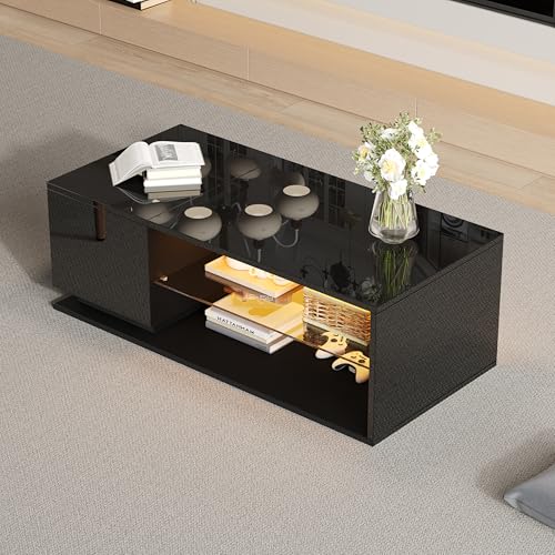 DUlVBPE LED Couchtisch, Hochglanz Couchtisch, Wohnzimmertischmit Beleuchtungund LED-Lichtleiste, Kaffeetisch mit Stauraum,105x50x36cm DUlVBPE LED Couchtisch, Hochglanz Couchtisch, Wohnzimmertischmit Beleuchtungund LED-Lichtleiste, Kaffeetisch mit Stauraum,105x50x36cm von DUlVBPE