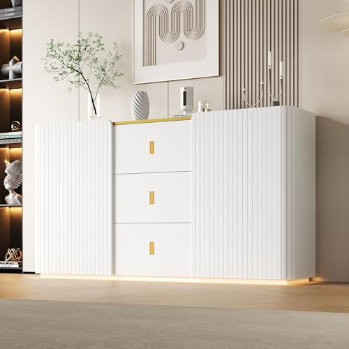 DUlVBPE LED Sideboard Breite 150 cm, Multifunktionales Sideboard,Kommode, Highboard, 2 Türen, 2 Schubkästen, Anrichte mit LED-Beleuchtung DUlVBPE LED Sideboard Breite 150 cm, Multifunktionales Sideboard,Kommode, Highboard, 2 Türen, 2 Schubkästen, Anrichte mit LED-Beleuchtung von DUlVBPE