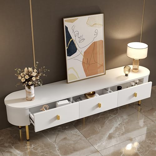 DUlVBPE Lowboard, TV-Schrank mit Schubladen, goldenen Griffen und Beinen, geschwungenen Ecken DUlVBPE Lowboard, TV-Schrank mit Schubladen, goldenen Griffen und Beinen, geschwungenen Ecken von DUlVBPE