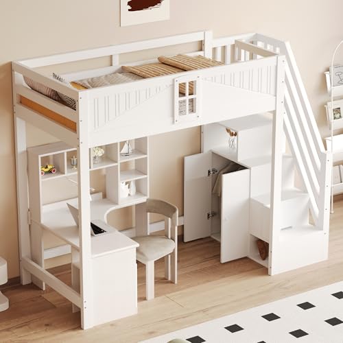 DUlVBPE Massivholz-Hochbett 90 x 200 cm, Einzigartige Sicherheitstür mit Fenster, Seitliche Ablage-Sicherheitsleiter Links und Rechts Austauschbar, Multifunktionsbett, Weiß DUlVBPE Massivholz-Hochbett 90 x 200 cm, Einzigartige Sicherheitstür mit Fenster, Seitliche Ablage-Sicherheitsleiter Links und Rechts Austauschbar, Multifunktionsbett, Weiß von DUlVBPE