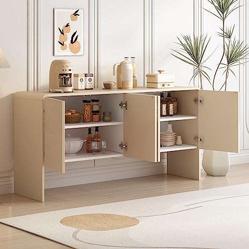 DUlVBPE Minimalistischer Stil Großer Stauraum Sideboard mit 4 Türen und Rückstoßvorrichtung für Wohnzimmer und Eingangsbereich (Aprikosencreme) von DUlVBPE