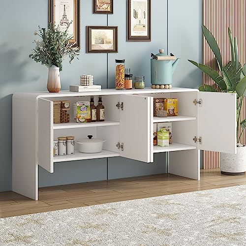 DUlVBPE Minimalistischer Stil Großer Stauraum Sideboard mit 4 Türen und Rückstoßvorrichtung für Wohnzimmer und Eingangsbereich (Weiß) von DUlVBPE