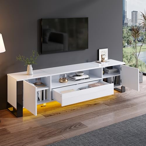 DUlVBPE Moderner Hochglanz-TV-Schrank in Weiß mit LED-Beleuchtung und Stauraum 178 cm, für bis zu 70-Zoll-TVs DUlVBPE Moderner Hochglanz-TV-Schrank in Weiß mit LED-Beleuchtung und Stauraum 178 cm, für bis zu 70-Zoll-TVs von DUlVBPE