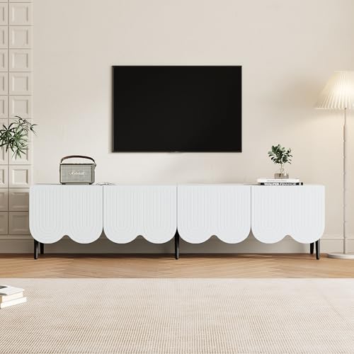 DUlVBPE Moderner TV-Schrank in Weiß mit einzigartigem Muster – 180 x 40 x 45 cm, Für Fernseher bis 80 Zoll, Zwei Türen und Kabelmanagement DUlVBPE Moderner TV-Schrank in Weiß mit einzigartigem Muster – 180 x 40 x 45 cm, Für Fernseher bis 80 Zoll, Zwei Türen und Kabelmanagement von DUlVBPE