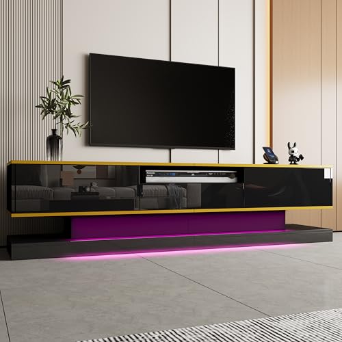DUlVBPE Moderner TV-Schrank mit DREI Schubladen und einem offenen Fach - Hochglanz mit farbwechselnden LED-Leuchten, 180 * 38 * 45cm von DUlVBPE