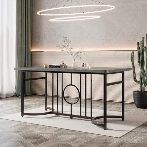 DUlVBPE Moderner minimalistischer Esstisch, 158 x 76 x 75 cm, Design-Esstisch, klappbar, Schwarze Metallbeine (Betonoptik) von DUlVBPE