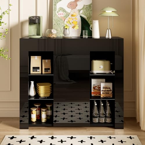 DUlVBPE Modernes Schwarzes Buffet mit Hochglanz-Front – Kompakte, stilvolle Aufbewahrungslösung mit Glasregalen und Schranktür für Wohnzimmer, Esszimmer oder Küche – 95x35x83 cm DUlVBPE Modernes Schwarzes Buffet mit Hochglanz-Front – Kompakte, stilvolle Aufbewahrungslösung mit Glasregalen und Schranktür für Wohnzimmer, Esszimmer oder Küche – 95x35x83 cm von DUlVBPE
