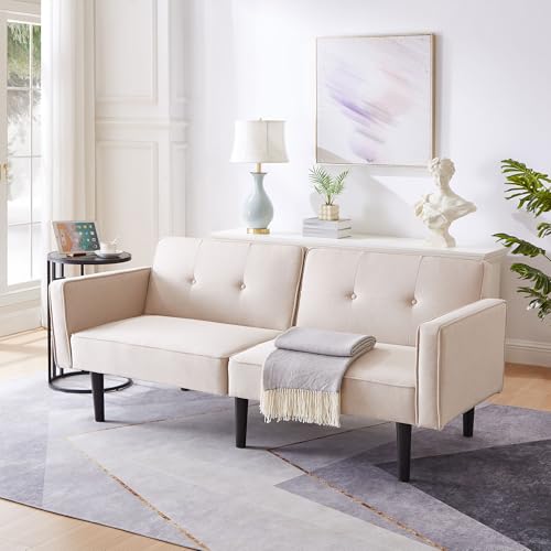 DUlVBPE [Multifunktionales verstellbares Sofabett] 2-in-1-Sofabett, Zweisitzer-Sofa, unabhängig verstellbare Doppelrückenlehnen, mit Schlaffunktion, Baumwoll-Leinen-Stoff, hochdichter Schaumstoff von DUlVBPE