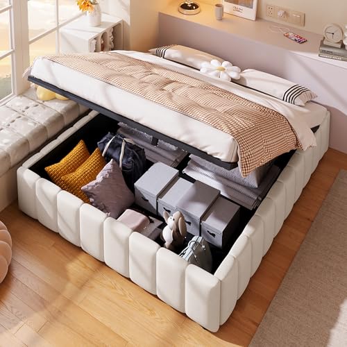 DUlVBPE Polsterbett, 140 * 200cm, hydraulische Lagerung, ohne Kopfteil, ohne Matratze, Beige von DUlVBPE