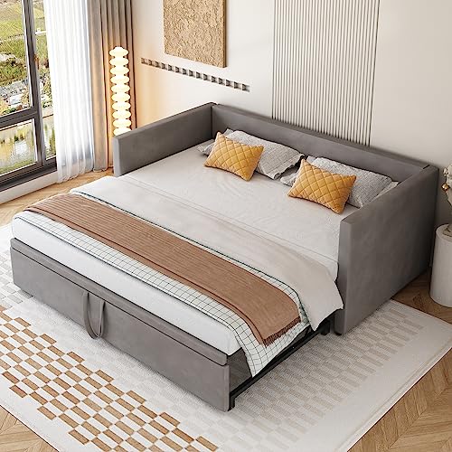 DUlVBPE Polsterbett Ausziehbares Schlafsofa 90/180 * 200 cm mit Lattenrosten, Multifunktionsbett aus hautfreundlichem Samtstoff Grau DUlVBPE Polsterbett Ausziehbares Schlafsofa 90/180 * 200 cm mit Lattenrosten, Multifunktionsbett aus hautfreundlichem Samtstoff Grau von DUlVBPE